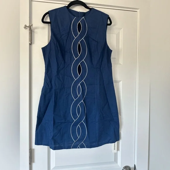 Commense Cotton Linen Blue Sleeveless Cut Out Dress - Picture 2 of 6